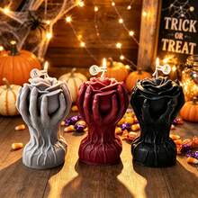 Halloween Party Decoration, Gothic Style Skeleton Hand Holding Rose Shaped Scented Candle, Dark Romantic Halloween Tabletop Decor Ornament, Holiday Party Photo Prop, Niche Halloween Gift - Halloween Skeleton Holding Rose Scented Candle - View 5