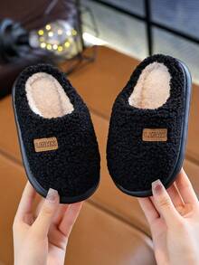 Children's Home Slippers Winter New Style Simple Fashionable Large Medium Small Kids Indoor Shoes Warm Student Slippers - Black - View 2