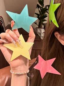 4件組女款Y2K彩色星星髮夾髮飾，適合日常居家、學校、海灘度假、上班通勤、派對聚會、節日生日禮物、返校季、大學風、新年、情人節、母親節禮物、婚禮季新娘、音樂祭，春夏秋冬四季適用 - 彩色 - 查看 1