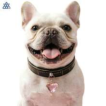 Dog Collar With Heart-Shaped Pendant, Pet Neck Collar,-Border Bestseller, Adjustable PU Leather Collar Cats And Dogs - Blue Gold - View 3