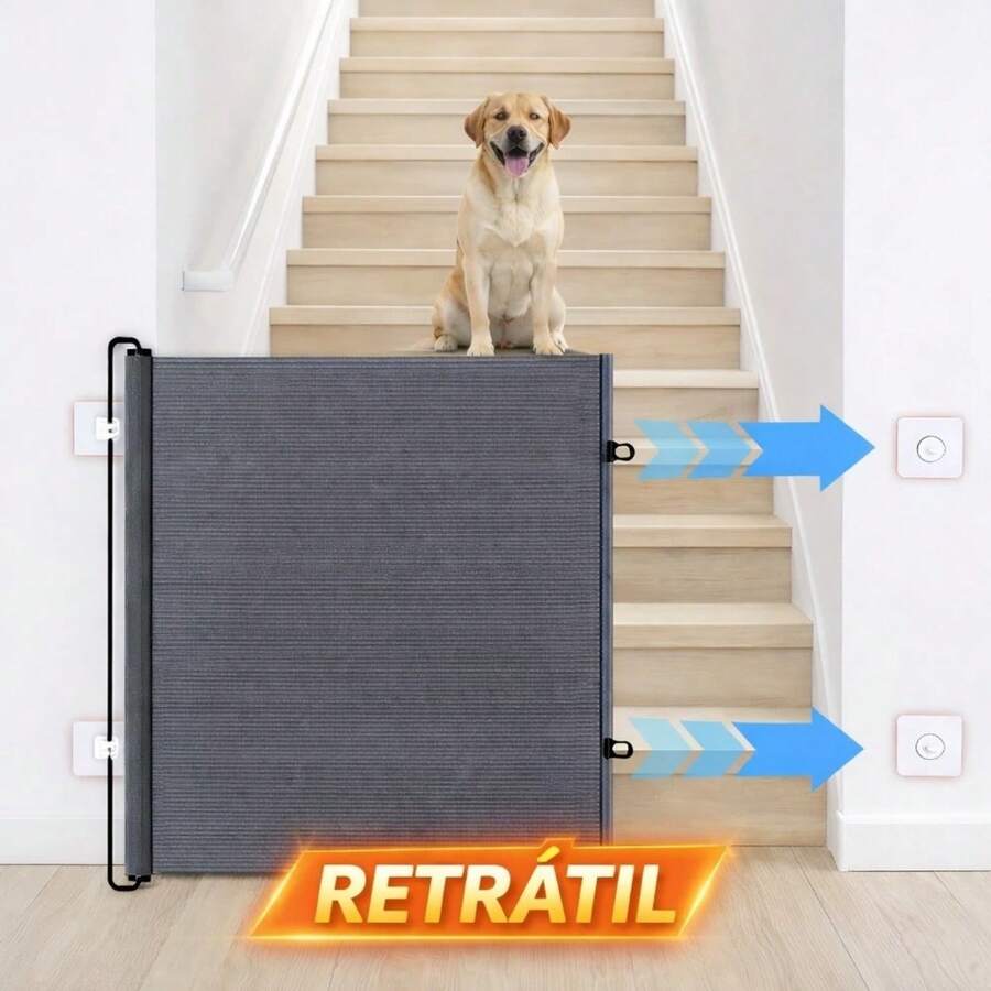 Tela Retrátil de Proteção para Cachorro Gato Bebê Barreira de Segurança Ajustável Sem Furos para Portas e Escadas - pequeno 78x110cm - Visão 1