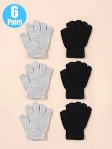 6 Pairs Children Boys Solid Color Knitted Elastic Warm Gloves, Ribbed Cuff, Flexible Five-Finger Warm Gloves, Suitable For Boys School Daily Winter Outdoor - 6 Pairs - View 13