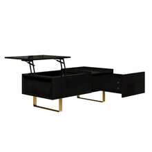 Height-Adjustable Coffee Table, MDF Coffee Table With Storage And High-Gloss Finish, Coffee Table With Drawer And Iron Legs, Modern Living Room Table - 黑色 - 查看 9