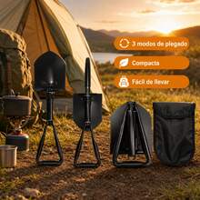 Pala Plegable Multifuncional de Acero con 3 Modos de Plegado, Herramienta de Excavación Portátil para Camping, Senderismo, Jardinería y Vehículo - Negro - Ver 6