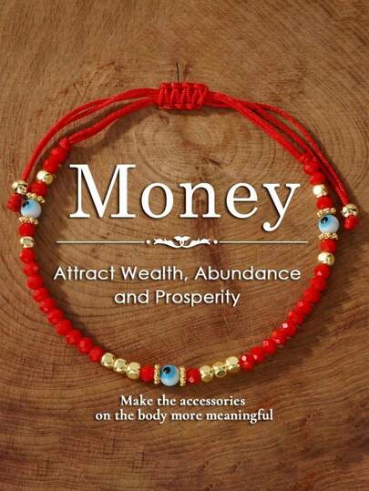 Bohemian Style Red Crystal Beaded Bracelet With Gold Accents And Blue Evil Eye, Wealth-Bringing, Ideal Gift For Friends And Family