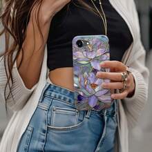 For IPhone 16e Case - Wireless Charging Compatible - Dual-Layer Hard Shell + Silicone Cover - Shockproof Protective Phone Case With Stylish Designs For Women - Abstract Lotus - 白色 - 查看 4