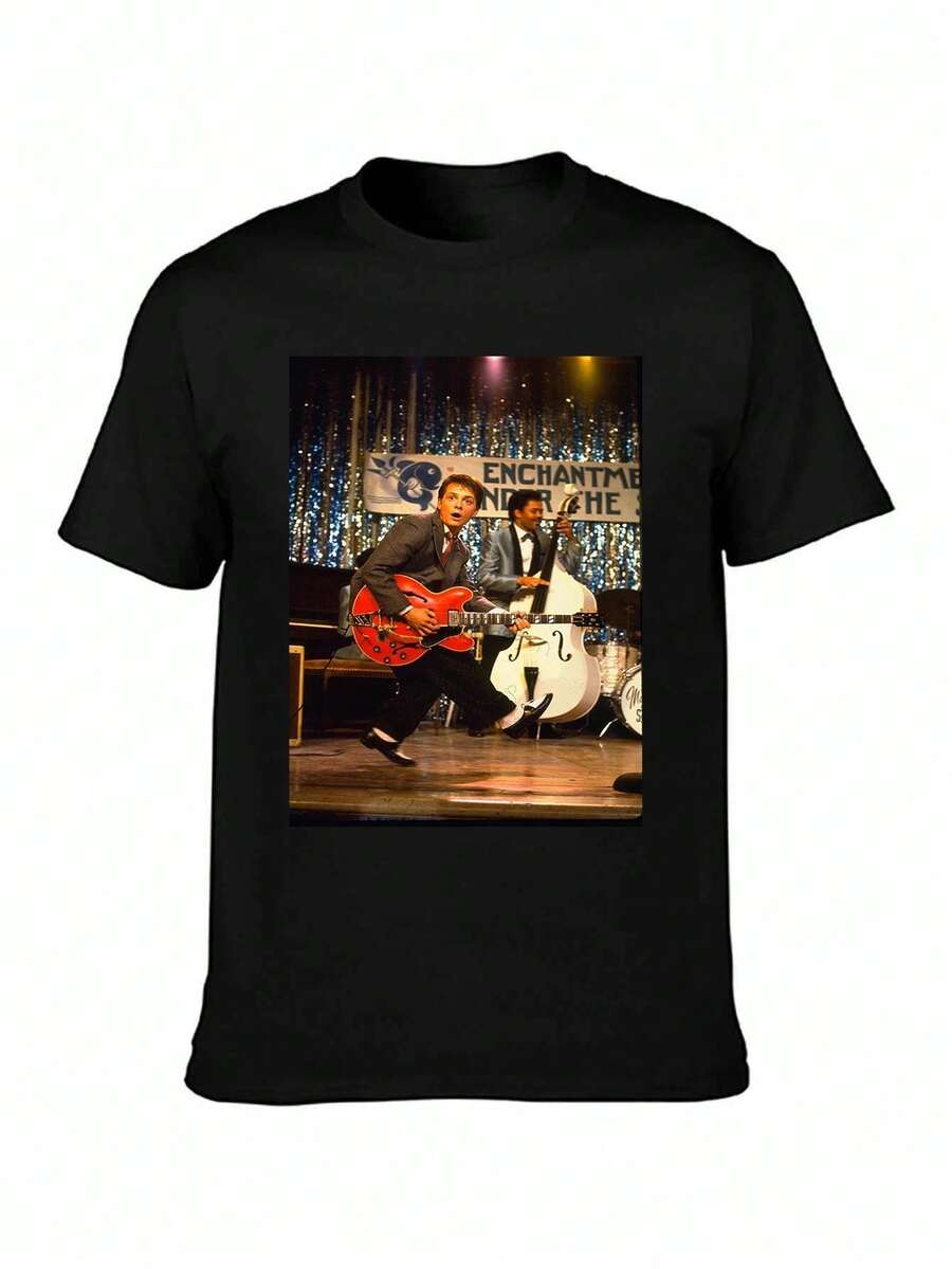 BACK TO THE FUTURE T SHIRT Marty Mcfly Guitar Photo Poster Tee SMALL MEDIUM L XL - 黑色 - 查看 1