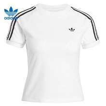 Adidas 三葉草夏季新款條紋休閒圓領衫百搭寬鬆女子運動短袖T卹 - 白色 - 查看 5