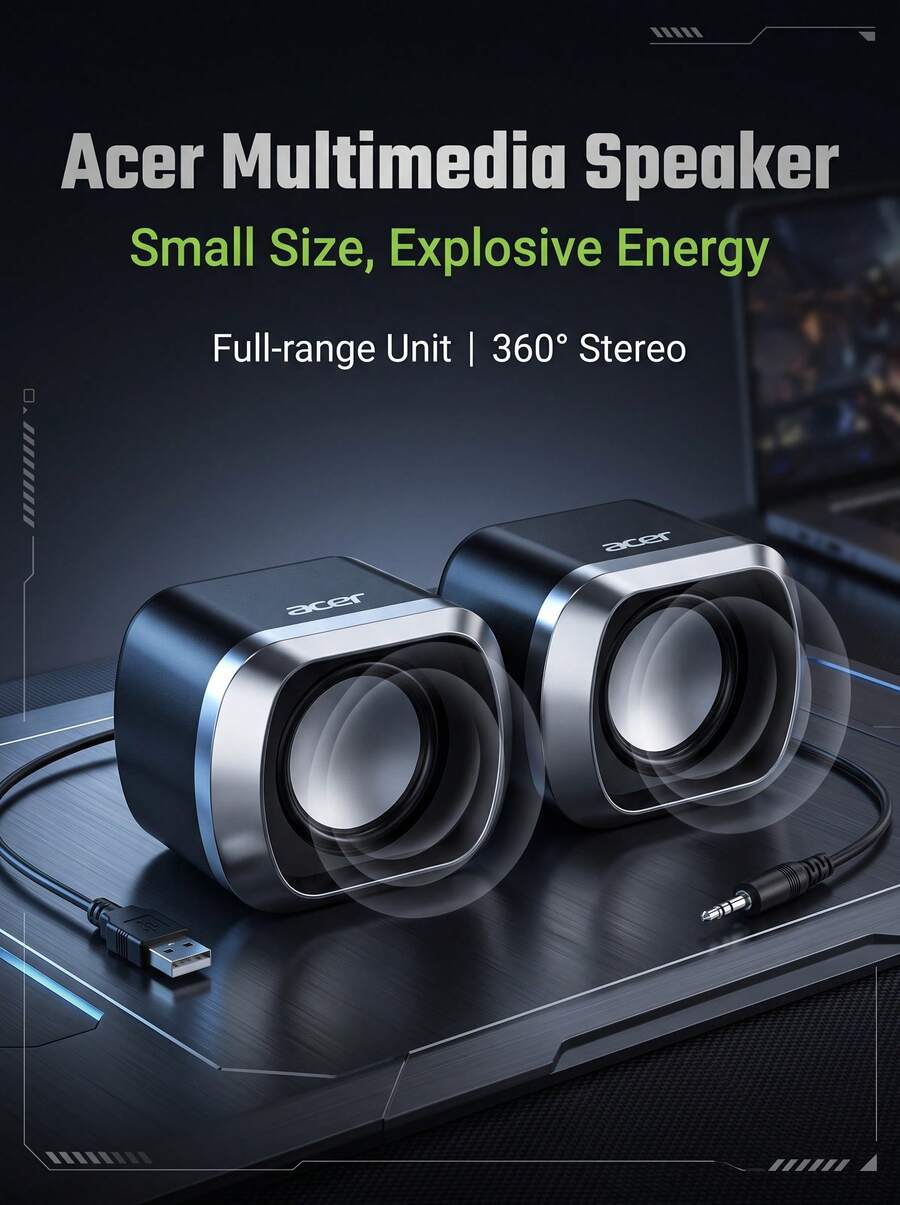 Acer Tingkatkan kualitas audio desktop Anda! Speaker komputer OSK263 memiliki suara stereo dua saluran untuk reproduksi audio yang orisinal, pengaturan kontrol kabel individual yang praktis, dan subwoofer 2.0 berwarna hitam yang cocok untuk laptop dan desktop. - View 1