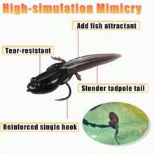 Bionic Tadpole Lure, TPE Floating Tadpole Soft Bait, Enlarged Single Hook Design, Suitable For Freshwater And Saltwater Fly Fishing, Stream Fishing, Carp, Catfish, Bass, Trout, Salmon Fishing Micro Hook Bait - Multicolor - View 2