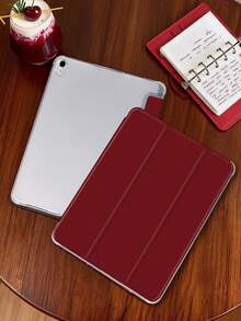 1件式三折平板保護殼附筆槽，酒紅色，相容 iPad Mini 4/5/6/7/Air/Air2/9.7/10.2/10.5/10.9 (Air4-Air8)/Pro 11/10th Gen/A16/Pro 11 2024，相容 Galaxy A8，翻蓋平板保護殼，柔軟霧面外殼，三折支架，睡眠/喚醒功能，內建筆槽，不含筆 - 棗紅色 - 查看 6