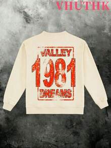 VHUTHK 250g Pure Polyester Crew Neck Pullover, Valley 1981 Dreams: War Zone Peace Military Double-Sided Filament Print, Y2K Men's Autumn Winter Sweater - 杏色 - 查看 3