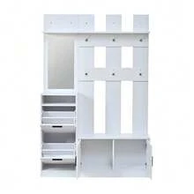 Appendiabiti per ingresso, con scarpiera, specchio e ganci, armadio a muro, scarpiera multifunzionale, per corridoio/ingresso, bianco, 120x30x180 cm - Bianco - Visualizzare 8