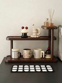 New Chinese Style Walnut Storage Rack, Black Walnut Desktop Curio Cabinet Tea Cup, Multifunctional Solid Wood Curio Shelf Tea Set, Small Tea Rack Toy Storage Shelf, Cup Storage Rack Display Tea Rack Ornament, Suitable For Desktop Tea Set Storage - Walnut - View 4