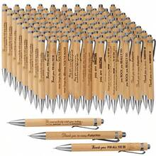 10Pcs/50Pcs/80Pcs/100Pcs-Bamboo Retractable Ballpoint Pens, Round Barrel With Metal Clip, Medium Tip, Smooth Writing And No Ink Leakage, Suitable For Office, Business, School And Events, Perfect Gift Choice (Random Pattern) - Bamboo Pen - View 7