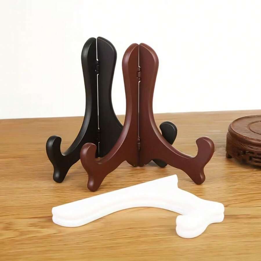 1pc Foldable White Plastic Plate Stand, Integrated Base For Stable Support, Fits Ceramic Plates, Decorative Plates, Pu-Erh Tea Cakes, Craft Photo Frames, Tea Bowls, Storage And Display Dual Use, Lightweight And Easy To Store, Universal Desktop Display Decoration Stand - Multicolor - View 1
