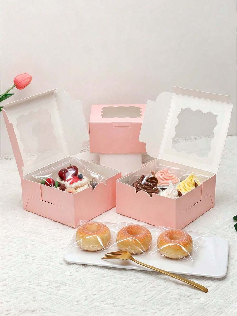 5 件/10 件紫粉色面包盒带透明展示窗,非常适合面包店、婚礼派对礼品袋、学校用品食品袋、食品盒中存放马卡龙、饼干和甜甜圈,适用于糖果、巧克力、饼干等。 - 紙本 - 查看 1