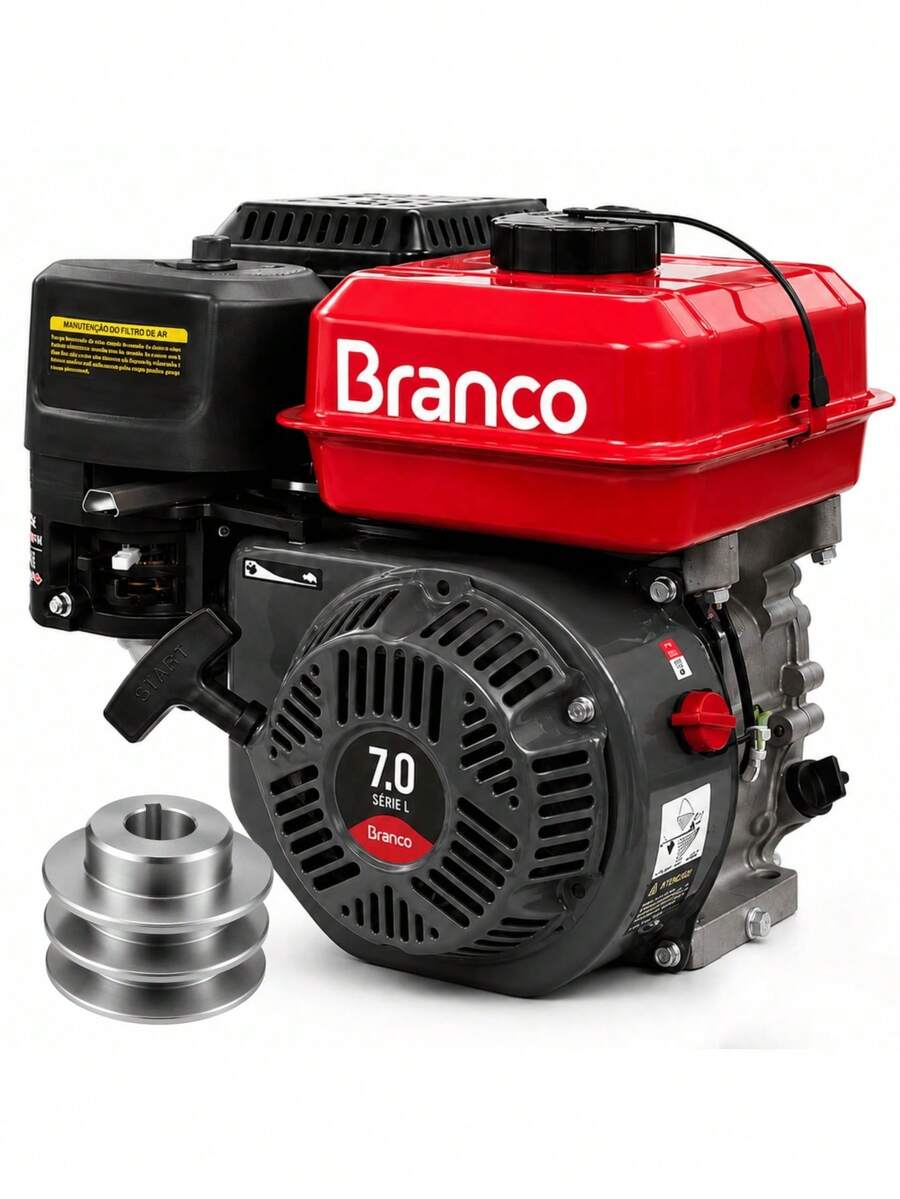 Motor a Gasolina Branco B4T-7.0L 7CV 212cc 4 Tempos com Polia Alumínio 2 Canais Eixo 3/4 - Vermelho - Visão 1
