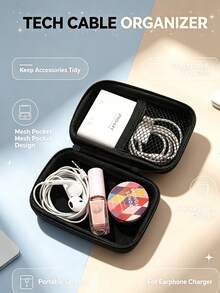 1pc Hard Digital Accessories Storage Bag, Built-In Mesh Compartment, Portable Size, Can Store Earphones, Data Cables, Chargers, Organize Personal Items, Suitable For Travel, Can Be Used As Halloween, Christmas Gift Option - A - View 1