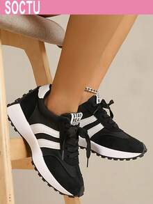 Sepatu Sneakers Platform Nyaman untuk Pelajar, Kasual, Nyaman, Bertali, Ujung Bulat, untuk Wanita - Hitam - View 6