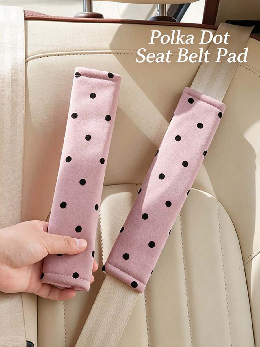1pc Sweet Minimalist Soft Fabric Long Black Polka Dot Print Neat Stitching Breathable Wear-Resistant Stain-Resistant Shoulder Pad, Relieve Shoulder Pressure, Car Seat Belt Cover, Daily Driving Travel, All Seasons Spring Summer Autumn Winter Gift