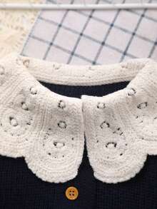 Baby Girl Vintage Korean Style Lace Trim Peter Pan Collar Knitted Cardigan Jacket - Royal Blue - View 2
