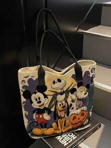 Disney Halloween-Themed Portable Vintage Cartoon Skeleton Jack And Sally Collage Print Handbag, Suitable For Girls And Women - Black - View 5
