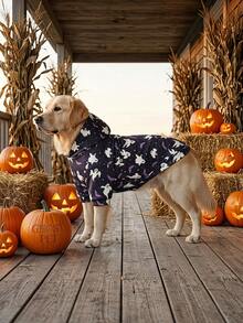 1 PIEZA Sudadera con capucha de Halloween para perro - Sudaderas cálidas para perro, sudaderas con estampado completo para perros pequeños medianos y grandes, ropa para perro con estampado completo - Patrón de Halloween con fantasmas y murciélagos - Multicolor - Ver 3