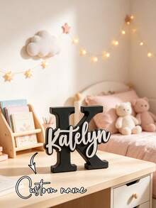 1pc Customized 3D Printed Nameplate Decor - Personalizable Name/Text/Initial, Suitable For Birthday, Wedding, Graduation Gifts, Can Be Used As Office, Home Desktop Decoration Customized Nameplate - Plastic Material, Also Can Be Used As Table Centerpiece, Back To School Gift - Black - View 9