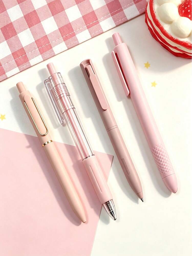 4/1pc Back To School Must-Haves! Morandi Pink Matte Click Neutral Pens, 0.5mm Black Quick-Dry Smooth Writing Pens, Girl-Style Stu, First Day Of School - Multicolor - View 6