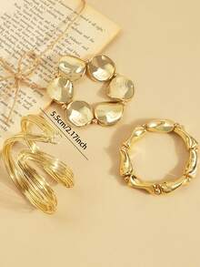 1 Set Geometric Twisted Line Asymmetrical Open Cuff Bracelet & Bracelet Combination Set - Gold - View 7