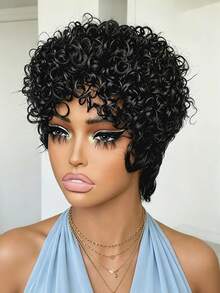 150% Density Natural Black Curly Short Wig, Suitable For Daily Wear And Parties - SNatural - View 3