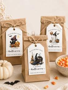 Custom Halloween Gift Tag, Spooky Personalized Greeting Card For Party Favor Bags And Gift Wrapping, Customized Witch Ghost Message Tag, Customizable Text Holiday Favor Label For Family, Friends, Trick Or Treat, Fall Party Gifts - Style a - View 2