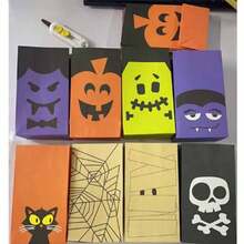 48/24/10 piezas Bolsas de papel kraft para Halloween, bolsas planas creativas para dulces, bolsas de regalo, bolsas de decoración para Halloween, bolsas de regalo para trucos o , bolsas de embalaje, estilo de fiesta de Halloween, aleatorio, sin pegatinas incluidas - Multicolor - Ver 10