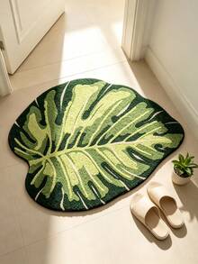 1 pieza Alfombra de baño suave, absorbente y esponjosa con estampado de hojas en color verde menta, adecuada para la decoración del hogar, la entrada y la protección interior, alfombra de baño, felpudo, alfombra pequeña, alfombra, decoración del hogar, alfombra pequeña de área, alfombra de exterior, decoración del hogar, alfombra de área, alfombra de dormitorio, alfombra lavable - Multicolor - Ver 3