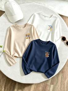 3Pcs Little Boys Casual Long Sleeve T-Shirts, Cute Breakfast Fast Food Cartoon Back Print Everyday Basic Tops - Multicolor - View 2