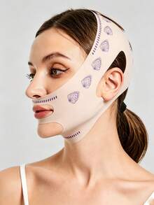 1pc Unisex Adjustable V-Shaped Reusable Face Cover Strap, Seamless Printed Design, Breathable Nylon Fabric - Pink - View 9