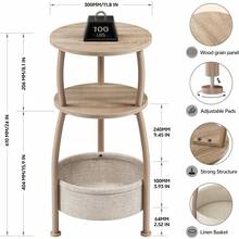 Small Side Table For Living Room With Storage Basket, 11.8 X24 In |   3 Tier Space Saving Round Side Table Nightstand, Couch Corner Stand For Sofa, Bedroom, Patio And Dorn Light Oak, Farmhouse - Light Oak - View 4