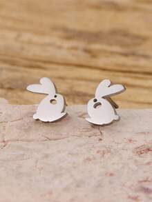 1 paire de boucles d'oreilles clous mini lapin en acier inoxydable doré, bijoux d'oreilles animal mignon de dessin animé hypoallergénique pour tenue quotidienne des femmes - GED904 - Voir 8