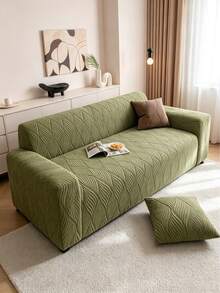 Diamond Pattern Jacquard Fabric L-Shaped Full Cover Sofa Slipcover, Thickened Elastic Jacquard Sofa Cover, Suitable For 1/2/3/4 Seater Sofa, Bottom With Elastic Band, Edges With Elastic Material Binding - Green - View 2