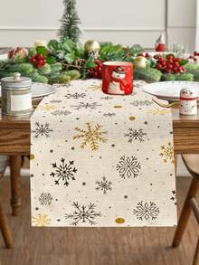 1pc Christmas Snowflake Series Pattern Printed Table Runner, 4pcs Christmas Pattern Printed Placemats, Suitable For Holiday, Party, Birthday, Dinner, Kitchen Dining Table Decoration, All Season Room Decor, Home Textile Decoration Table Runner - Multicolor - View 13
