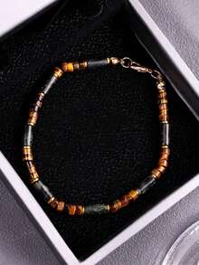 1pc Hip-Hop Unique Fashion Minimalist Versatile Personalized Men's Green & Brown Beaded Bracelet, Suitable For Daily Commute, Holiday Party, Street Style Outfit Matching Men's Jewelry - Multicolor - View 4