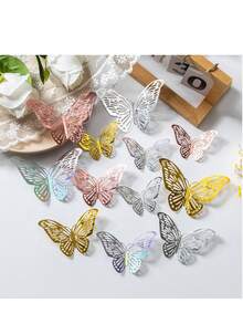 12Pcs Hollow Geometric Butterfly Paper Stickers,Creative Wall Decals, Romantic Butterfly Ornaments For Bedroom Dorm Decor, Spring Home Refresh Accessories, Aesthetic Indoor Background Decoration,Room Decor,Home Decor,Fall Decor,Bedroom Decor,Birthday - Butterfly Sticker - View 9