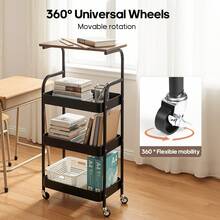 Senmeo Multi-Functional Metal Rolling Cart, Durable 3-Tier Shelf With Casters, Holds Snacks/Files/Books, Easy To Relocate - Perfect For Kitchen/Desk, Seasonal Storage Upgrade - Four Layers - Black - View 7