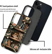 Case For IPhone 13/14,Vintage Flowers Entwined Bookshelf Exquisitely Pattern Double Protective Phone Cover Cases Soft Silicone For IPhone 13/14 - White - View 3