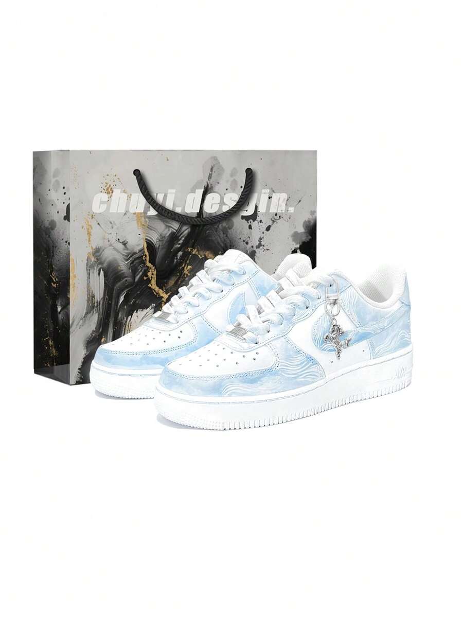 Nike Air Force 1 First Day Of The Year Culture CNY Horse Year Men's Sneakers, White/Red/Gold Leather Lace-Up Casual Shoes For Luna - Blue - View 1