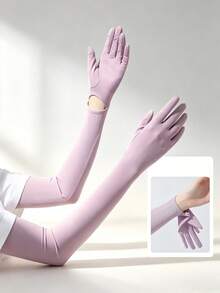 1 Pair New Women's Long Sun Protection Gloves, Summer Essential. These Ice Silk Sleeves Effectively Block UV Rays. Suitable For Cycling And Driving, With Anti-Slip And Touchscreen Functionality. The Extended Design Fully Covers The Arms, Making Them An Ideal Choice For Outdoor Activities. - Multicolor - View 4