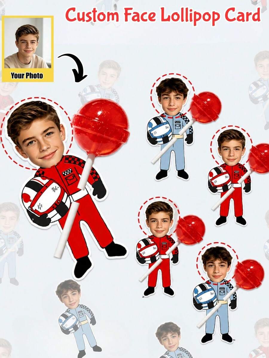Papel de Piruleta Personalizado con Foto, Papel de Foto Personalizado, Perfecto para Fiestas de Cumpleaños con Tema de Carreras y Regalos de Mesa de Postres (Piruletas No Incluidas). - Multicolor 1 - Ver 1