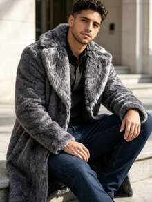 Men Faux Fur Coats - Grey - View 4