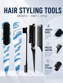 1pc Smooth Back Comb Set, Suitable For Creating Smooth Ponytail Bun, Smoothing Frizz, Controlling Hairline, Backcombing And Volumizing Styling. Wide-Tooth Comb Head Convenient For Sectioning And Parting. Suitable For Hair Salons, Beauty Parlors, Travel And Beauty Care - Multi-color - View 2